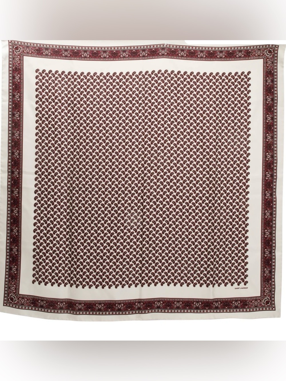 Saint Laurent Paris Burgundy Paisley Silk Scarf Made in Italy